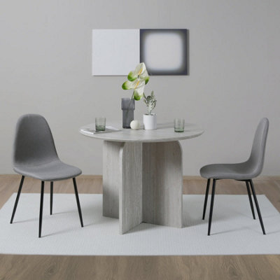 Asteria Dining Chairs Set Of 2 Upholstered Linen Fabric Light Grey Black Legs - image 1