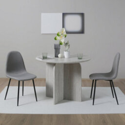 Asteria Dining Chairs Set Of 2 Upholstered Linen Fabric Light Grey Black Legs