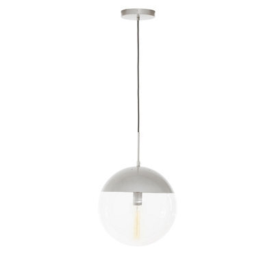 Orsina Chrome Finish Pendant Light With Globe Glass Shade, Metal Canopy Minimal Ceiling Fixture, Ideal For Entryway - image 1