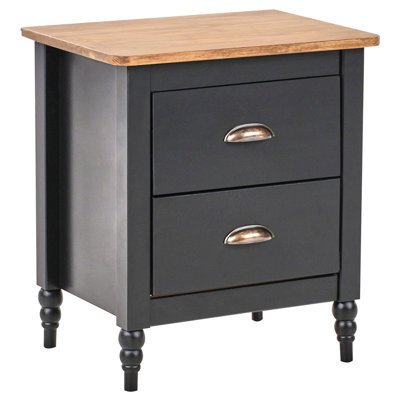 Beliani 2 Drawer Bedside Table Shillington Pine Wood Brown/ Black - image 1