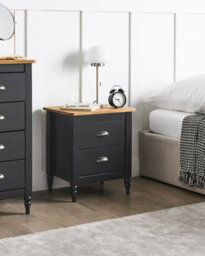 Beliani 2 Drawer Bedside Table Shillington Pine Wood Brown/ Black - thumbnail 2