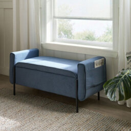 Wyld And Coco Noblehome Blue Storage Bench With Lift-Top And Iron Legs, W114 X D50 X H55Cm - thumbnail 2