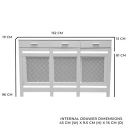 Jack Stonehouse White Diamond Mdf Radiator Cover With Drawer - Large - 152Cm (W) X 81.5Cm (H) X 19Cm (D) - thumbnail 4