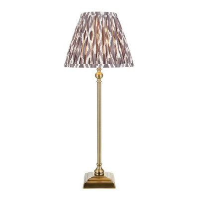 Luminosa Lighting Luminosa Lille Antique Brass Plate Table Lamp With Pearl Grey Fabric Ikat Shade 25Cm B22 - image 1