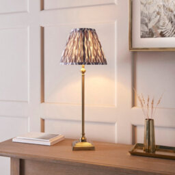 Luminosa Lighting Luminosa Lille Antique Brass Plate Table Lamp With Pearl Grey Fabric Ikat Shade 25Cm B22 - thumbnail 2