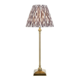 Luminosa Lighting Luminosa Lille Antique Brass Plate Table Lamp With Pearl Grey Fabric Ikat Shade 25Cm B22