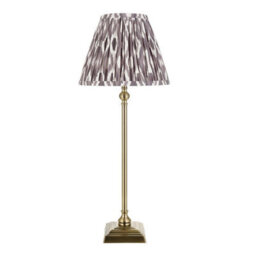 Luminosa Lighting Luminosa Lille Antique Brass Plate Table Lamp With Pearl Grey Fabric Ikat Shade 25Cm B22 - thumbnail 6