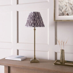 Luminosa Lighting Luminosa Lille Antique Brass Plate Table Lamp With Pearl Grey Fabric Ikat Shade 25Cm B22 - thumbnail 5