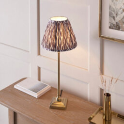 Luminosa Lighting Luminosa Lille Antique Brass Plate Table Lamp With Pearl Grey Fabric Ikat Shade 25Cm B22 - thumbnail 4