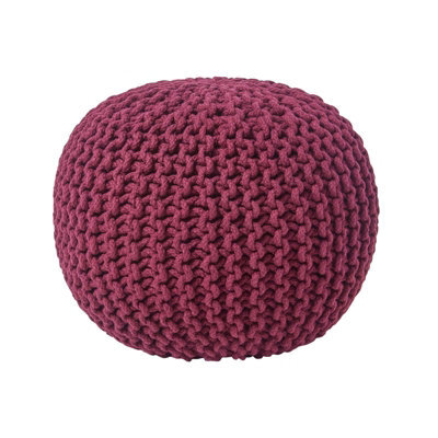 Homescapes Plum Round Cotton Knitted Pouffe Footstool - image 1