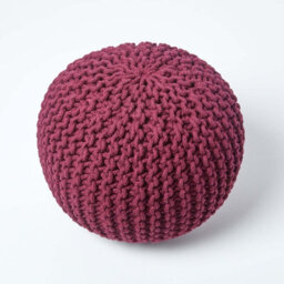 Homescapes Plum Round Cotton Knitted Pouffe Footstool - thumbnail 3