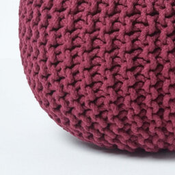 Homescapes Plum Round Cotton Knitted Pouffe Footstool - thumbnail 4