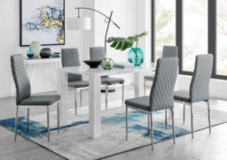 Furniturebox Uk Pivero White High Gloss Dining Table And 6 Grey Milan Chairs Set - thumbnail 1