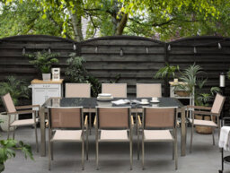 Beliani Garden Dining Set 8 Seater Grosseto Triple Plate Granite Polished Grey/ Beige - thumbnail 2