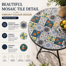 Shatchi Lisbon Mosaic Bistro Set Ceramic Outdoor Table And Two Folding Chairs For Patio Balcony Garden Dining - thumbnail 5
