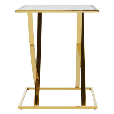 Orsina Stylish Gold Finish Side Table, Glass Mirrored Top Rectangular Bedside Table, Elegant Small Round Table - image 1