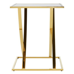 Orsina Stylish Gold Finish Side Table, Glass Mirrored Top Rectangular Bedside Table, Elegant Small Round Table - thumbnail 1
