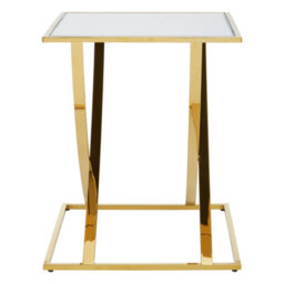 Orsina Stylish Gold Finish Side Table, Glass Mirrored Top Rectangular Bedside Table, Elegant Small Round Table - thumbnail 2