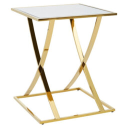 Orsina Stylish Gold Finish Side Table, Glass Mirrored Top Rectangular Bedside Table, Elegant Small Round Table - thumbnail 3