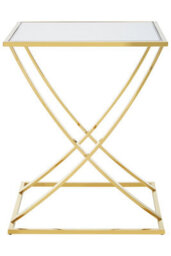 Orsina Stylish Gold Finish Side Table, Glass Mirrored Top Rectangular Bedside Table, Elegant Small Round Table - thumbnail 4