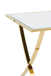 Orsina Stylish Gold Finish Side Table, Glass Mirrored Top Rectangular Bedside Table, Elegant Small Round Table - thumbnail 5