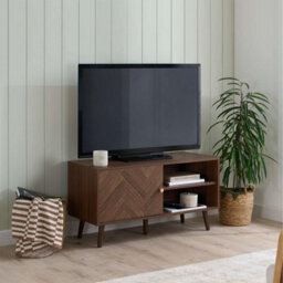 Herringford Small Tv Unit Entertainment Stand Walnut Parquet Design