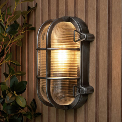 Litecraft Remy Silver Outdoor Caged Oval Bulkhead Wall Light - image 1