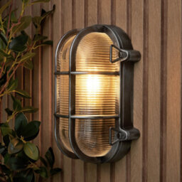 Litecraft Remy Silver Outdoor Caged Oval Bulkhead Wall Light - thumbnail 1