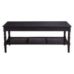 Orsina Traditional Black Coffee Table, Wood Table For Coffee And Outdoor With Bottom Shelf, Pine Wood Tea Table