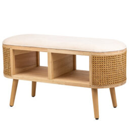 Nordlys Beige Velvet And Rattan Storage Bench Exotic Boho Entryway - thumbnail 1