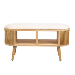 Nordlys Beige Velvet And Rattan Storage Bench Exotic Boho Entryway - thumbnail 4