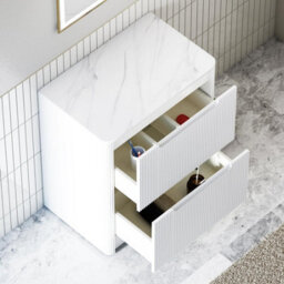 Royal Bathrooms Avenza 800mm Matt White Floor Standing Vanity Unit 2 Drawer With Carrara White Undrilled Worktop & No Basin - thumbnail 6