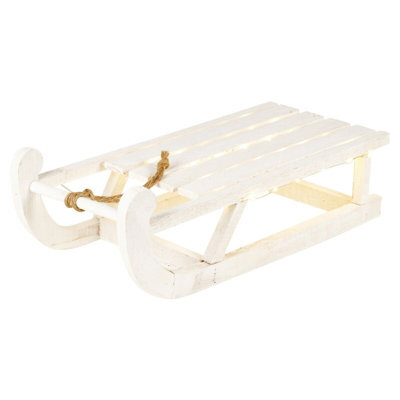 Urbn-Living Urbnliving 30Cm Wooden Sled Led Light Up Display Sleigh White Ornament Novelty Christmas Decoration - image 1