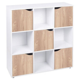 Urbn-Living White, Oak - 9-Cube Shelving Unit With Wooden Doors - thumbnail 1