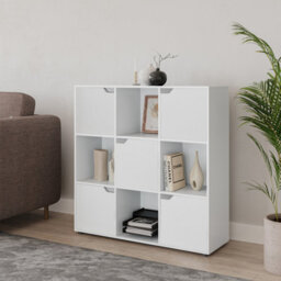 Urbn-Living White, Oak - 9-Cube Shelving Unit With Wooden Doors - thumbnail 6