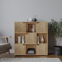 Urbn-Living White, Oak - 9-Cube Shelving Unit With Wooden Doors - thumbnail 3