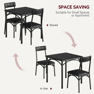 Black 3X Dining Set Kitchen Table & 2 Upholstered Chairs Small Space - image 1