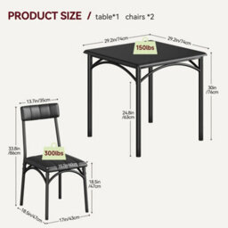 Black 3X Dining Set Kitchen Table & 2 Upholstered Chairs Small Space - thumbnail 2