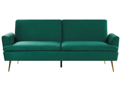 Wyld and Coco Sofa Bed Velvetco Dark Green 3-Seater, Click-Clack Mechanism, Gold Legs - image 1