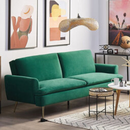 Wyld and Coco Sofa Bed Velvetco Dark Green 3-Seater, Click-Clack Mechanism, Gold Legs - thumbnail 2