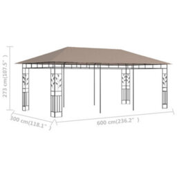 Walplus Gazebo With Mosquito Net 6X3X2.73 M Taupe 180 G/ma - thumbnail 6