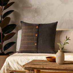 Wyld Haus Set Of 2 Quimper Pewter Cushion Covers With Button Detail 45X45Cm - thumbnail 1