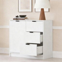 White Small 1 Door 3 Drawer Storage Sideboard Cabinet - thumbnail 4