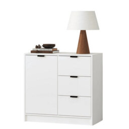 White Small 1 Door 3 Drawer Storage Sideboard Cabinet