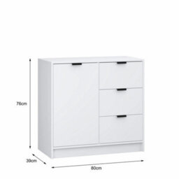 White Small 1 Door 3 Drawer Storage Sideboard Cabinet - thumbnail 2