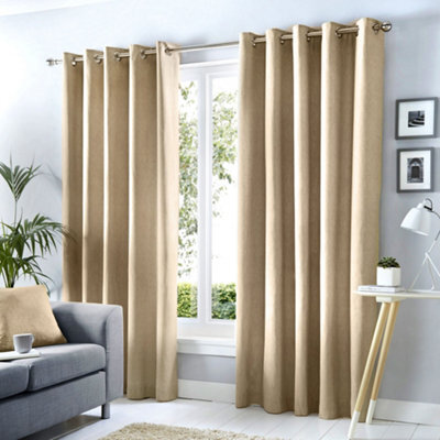 Fusion Cannes 100% Cotton Black Out Plain Dyed Natural Eyelet Curtains - image 1