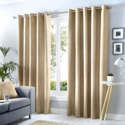 Fusion Cannes 100% Cotton Black Out Plain Dyed Natural Eyelet Curtains - thumbnail 1