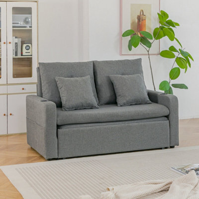 Living And Home 2 Seater Grey Sofa Bed With Cup Holders And Pillows - image 1
