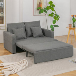 Living And Home 2 Seater Grey Sofa Bed With Cup Holders And Pillows - thumbnail 2