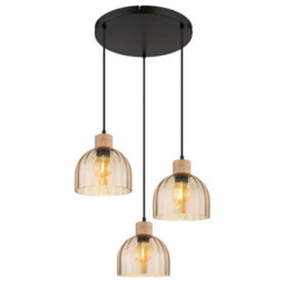 Luminosa Lighting Luminosa Swanson Cluster Pendant Ceiling Light Matt Black, Glass Amber Shades, 3X E27 - thumbnail 1